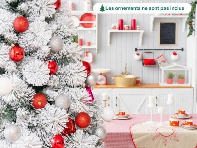 Long Hinged Snowy Christmas Tree 180cm 515 Leaves, 220 Pine Needles