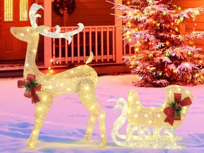 Luminous Christmas Reindeer with Sleigh 100 LED Warm White Lights