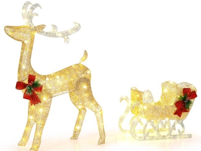 Luminous Christmas Reindeer with Sleigh 100 LED Warm White Lights