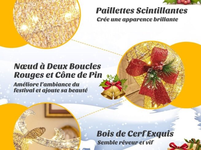 Luminous Christmas Reindeer with Sleigh 100 LED Warm White Lights