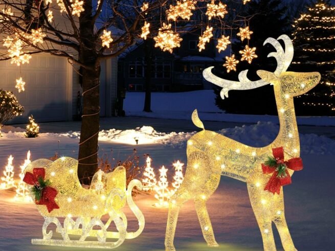 Luminous Christmas Reindeer with Sleigh 100 LED Warm White Lights