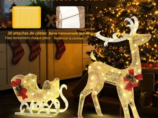 Luminous Christmas Reindeer with Sleigh 100 LED Warm White Lights