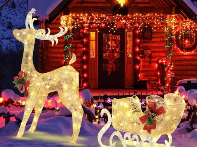 Luminous Christmas Reindeer with Sleigh 100 LED Warm White Lights