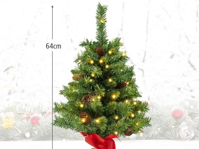 Mini Pre-Lit Christmas Tree 64cm 50 LED Lights 8 Lighting Modes