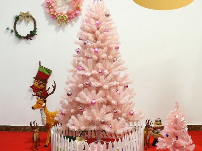 Artificial Christmas Tree 210 cm Metal Stand Pink Decoration