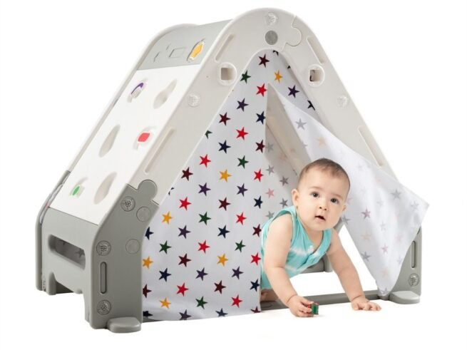 Playhouse Garden Hut for Children 6 in 1 Climbing Wall Drawing Board Basketball