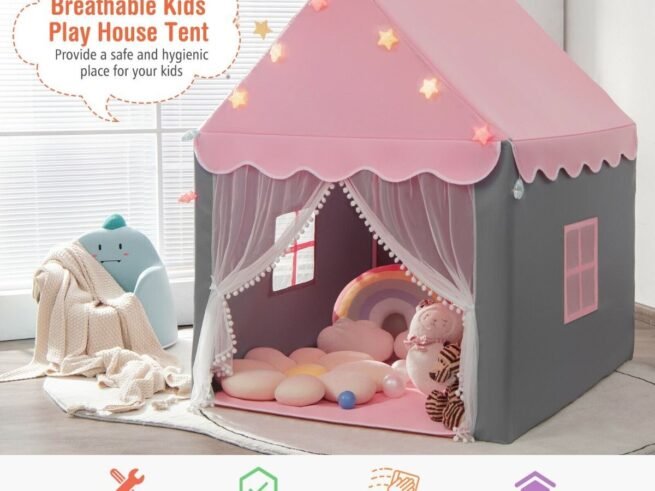 Children's Playhouse Play Tent Washable Mat and Star Lights 105 x 121 x 136 cm