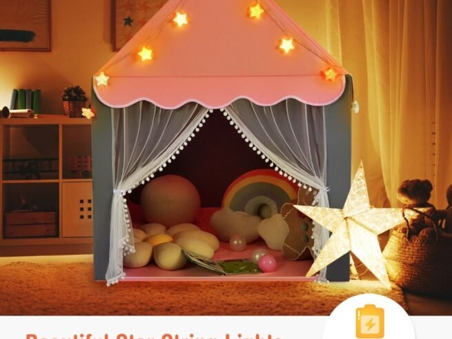 Children's Playhouse Play Tent Washable Mat and Star Lights 105 x 121 x 136 cm