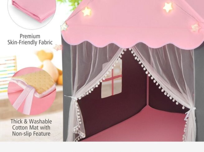Children's Playhouse Play Tent Washable Mat and Star Lights 105 x 121 x 136 cm