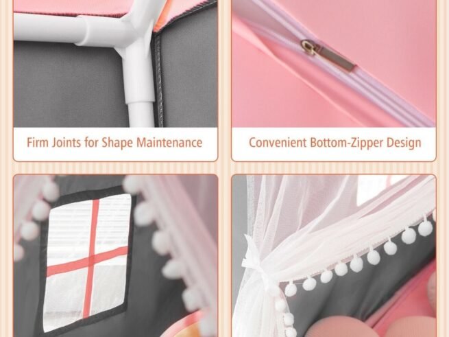 Children's Playhouse Play Tent Washable Mat and Star Lights 105 x 121 x 136 cm