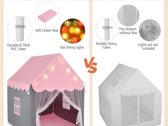 Children's Playhouse Play Tent Washable Mat and Star Lights 105 x 121 x 136 cm