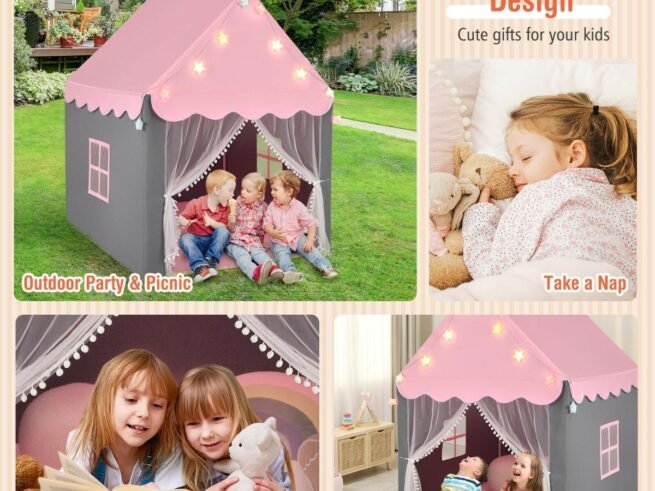 Children's Playhouse Play Tent Washable Mat and Star Lights 105 x 121 x 136 cm