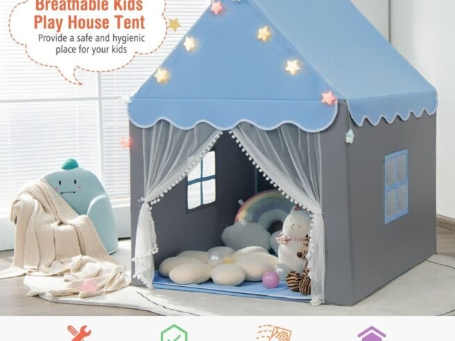 Children's Playhouse Play Tent Washable Mat and Star Lights 105 x 121 x 136 cm