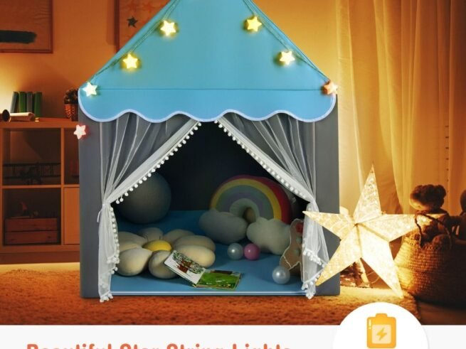 Children's Playhouse Play Tent Washable Mat and Star Lights 105 x 121 x 136 cm