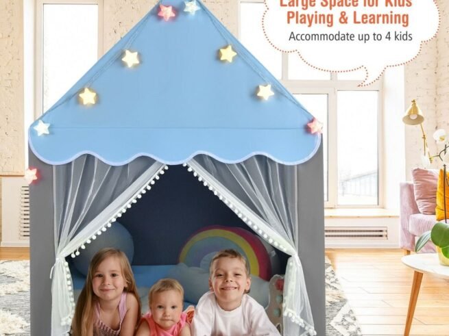 Children's Playhouse Play Tent Washable Mat and Star Lights 105 x 121 x 136 cm