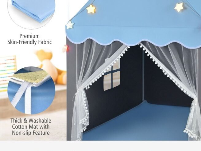 Children's Playhouse Play Tent Washable Mat and Star Lights 105 x 121 x 136 cm
