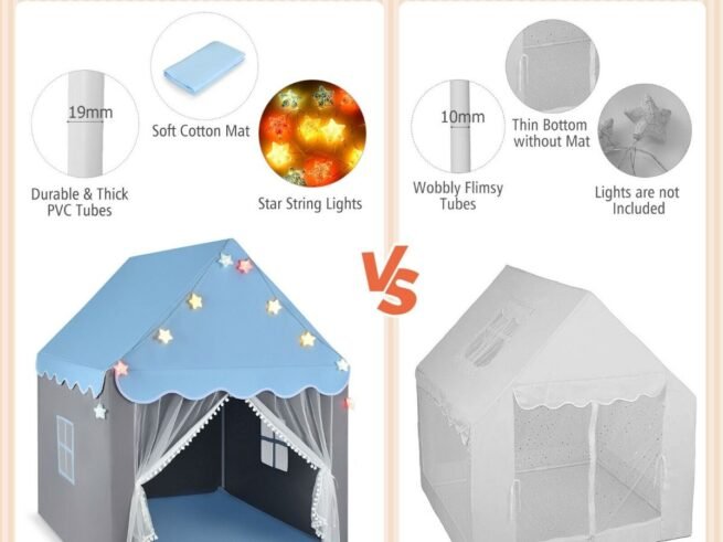 Children's Playhouse Play Tent Washable Mat and Star Lights 105 x 121 x 136 cm