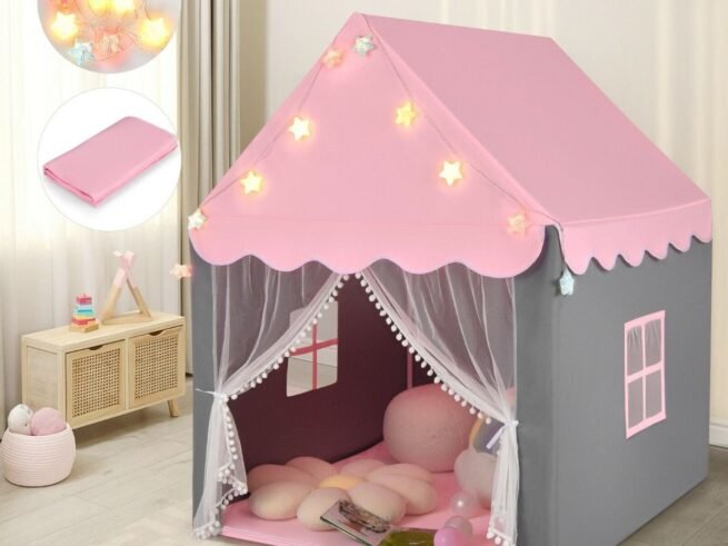 Children's Playhouse Play Tent Washable Mat and Star Lights 105 x 121 x 136 cm