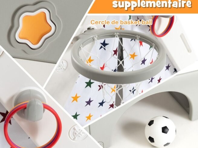 Playhouse Garden Hut for Children 6 in 1 Climbing Wall Drawing Board Basketball