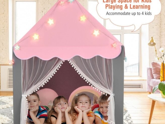 Children's Playhouse Play Tent Washable Mat and Star Lights 105 x 121 x 136 cm