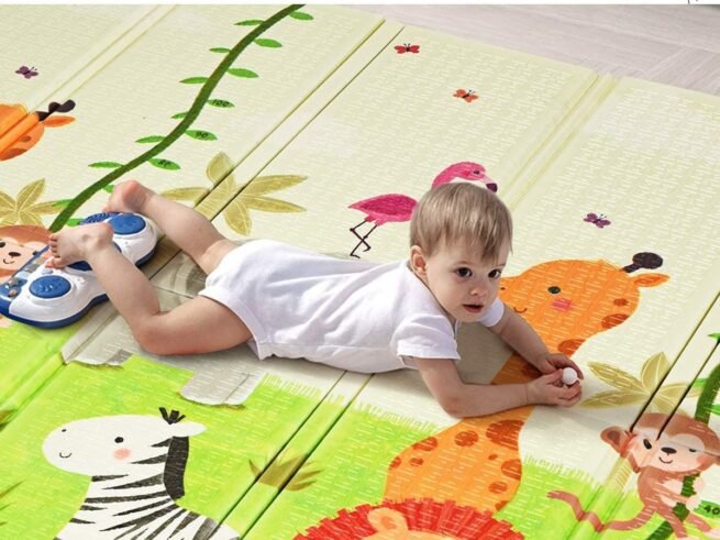 Foldable Baby Play Mat 200 x 180 x 1.4CM with Monkey and Pony Image