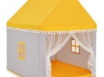 Children's Playhouse Play Tent Castle Wooden Frame Yellow Cotton Cover