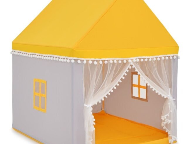 Children's Playhouse Play Tent Castle Wooden Frame Yellow Cotton Cover