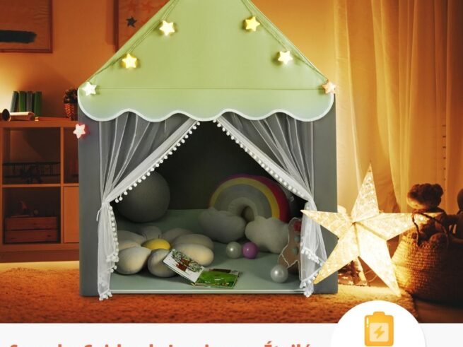 Children's Playhouse Play Tent Washable Mat and Star Lights 105 x 121 x 136 cm