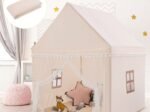 Children's Playhouse Play Tent Castle Wooden Frame Cotton Cover Coffee