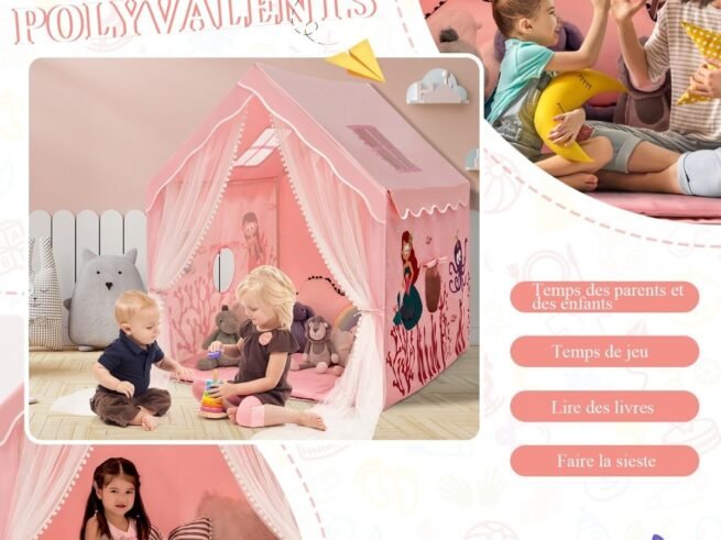 Children's Play Tent Playhouse Breathable Mesh Windows Pink