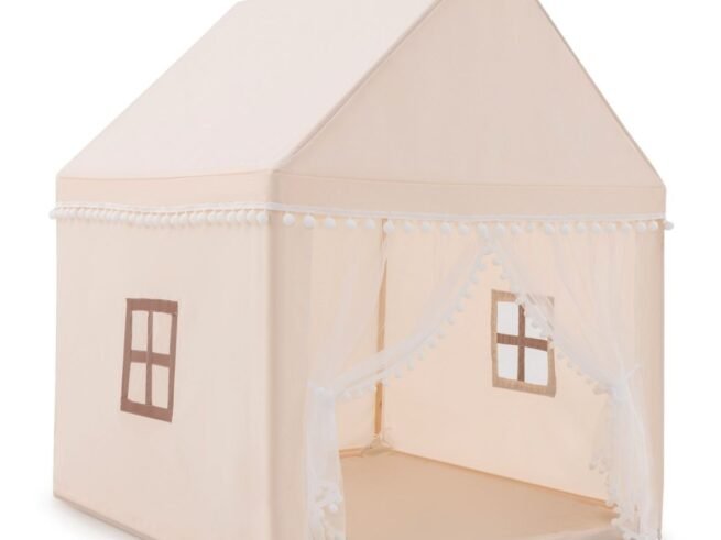 Children's Playhouse Play Tent Castle Wooden Frame Cotton Cover Coffee