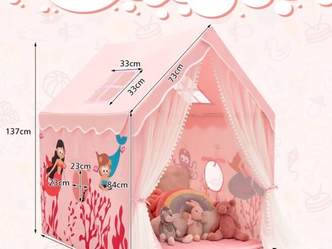 Children's Play Tent Playhouse Breathable Mesh Windows Pink