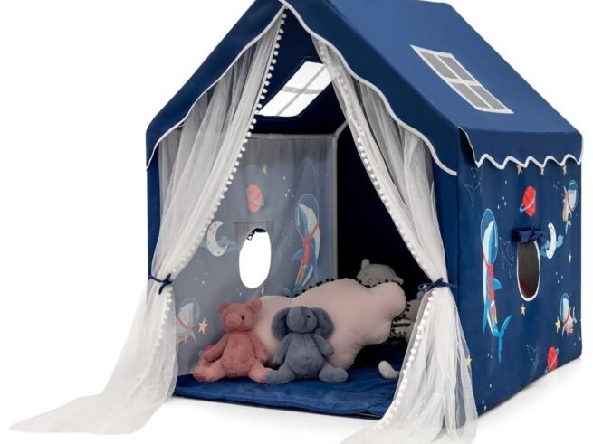 Children's Play Tent Playhouse Breathable Mesh Windows Blue