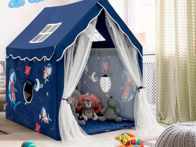 Children's Play Tent Playhouse Breathable Mesh Windows Blue