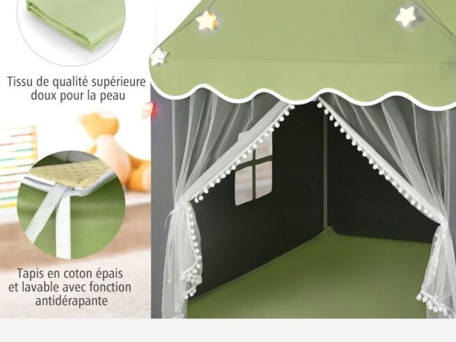 Children's Playhouse Play Tent Washable Mat and Star Lights 105 x 121 x 136 cm