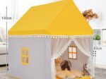 Children's Playhouse Play Tent Castle Wooden Frame Yellow Cotton Cover