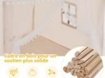 Children's Playhouse Play Tent Castle Wooden Frame Cotton Cover Coffee