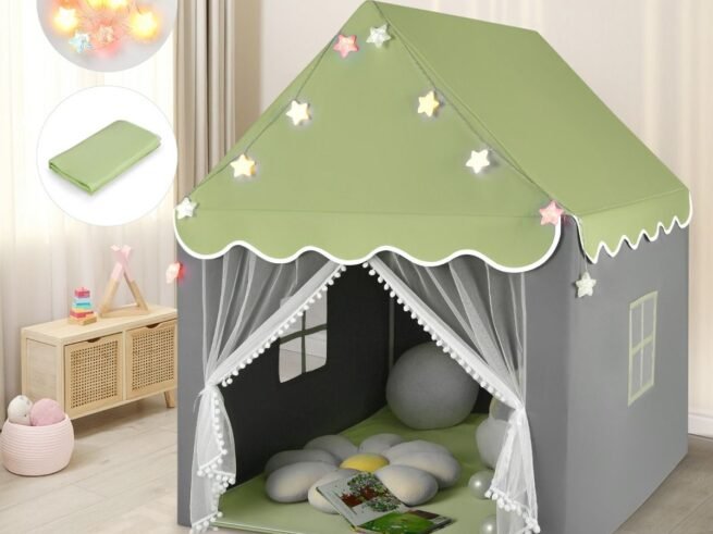 Children's Playhouse Play Tent Washable Mat and Star Lights 105 x 121 x 136 cm