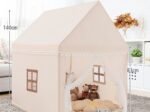 Children's Playhouse Play Tent Castle Wooden Frame Cotton Cover Coffee