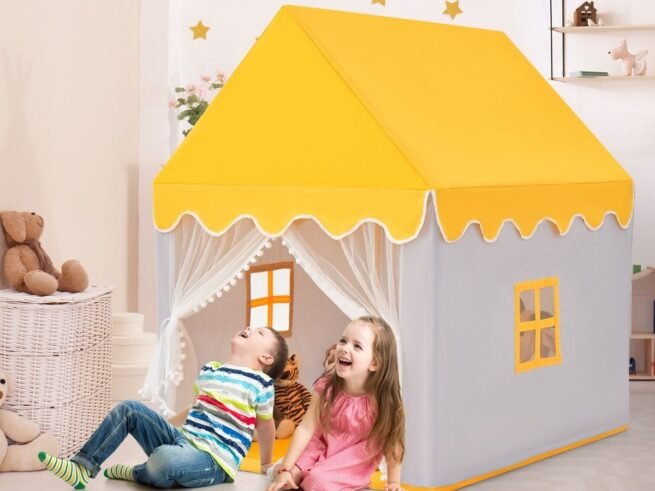 Children's Playhouse Play Tent Cotton Princess Style Hut Yellow
