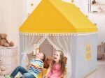 Children's Playhouse Play Tent Castle Wooden Frame Yellow Cotton Cover
