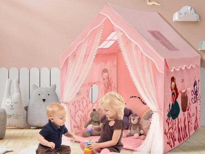 Children's Play Tent Playhouse Breathable Mesh Windows Pink