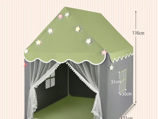 Children's Playhouse Play Tent Washable Mat and Star Lights 105 x 121 x 136 cm