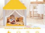 Children's Playhouse Play Tent Castle Wooden Frame Yellow Cotton Cover