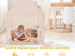Children's Playhouse Play Tent Castle Wooden Frame Cotton Cover Coffee