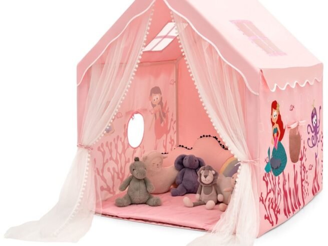 Children's Play Tent Playhouse Breathable Mesh Windows Pink