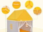 Children's Playhouse Play Tent Castle Wooden Frame Yellow Cotton Cover