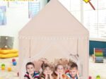 Children's Playhouse Play Tent Castle Wooden Frame Cotton Cover Coffee