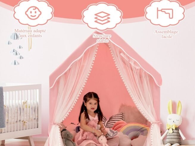 Children's Play Tent Playhouse Breathable Mesh Windows Pink
