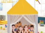 Children's Playhouse Play Tent Castle Wooden Frame Yellow Cotton Cover